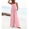 Ekouaer Women’s Casual Overalls Loose Wide Leg Jumpsuits Summer Boho Floral Printed Baggy Rompers with Pockets(Pink)