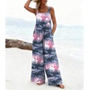 Ekouaer Women’s Casual Overalls Loose Wide Leg Jumpsuits Summer Boho Floral Printed Baggy Rompers with Pockets(Pink Grey Tie Dye)