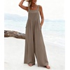 Ekouaer Women’s Casual Overalls Loose Wide Leg Jumpsuits Summer Boho Floral Printed Baggy Rompers with Pockets(Taupe)