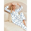 Ekouaer Women’s Classic Button Down Long Satin Silk Pajama Set(Blue Floral Print)