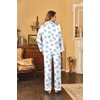 Ekouaer Women’s Classic Button Down Long Satin Silk Pajama Set(Blue Floral Print)
