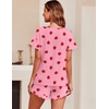 Ekouaer Women’s Pajama Set Ruffle Sleeves Top and Short Soft 2 Piece Loungewear Set(Pink Strawberry)