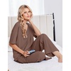 Ekouaer Womens Pajama Sets Cotton Short Sleeve Sleepwear Long Pants Lounge Set Soft Pjs with Pockets S-XXL(Brown)