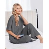 Ekouaer Womens Pajama Sets Cotton Short Sleeve Sleepwear Long Pants Lounge Set Soft Pjs with Pockets S-XXL(Dark Grey)