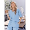 Ekouaer Womens Pajama Sets Cotton Short Sleeve Sleepwear Long Pants Lounge Set Soft Pjs with Pockets S-XXL(Light Blue)