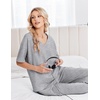 Ekouaer Womens Pajama Sets Cotton Short Sleeve Sleepwear Long Pants Lounge Set Soft Pjs with Pockets S-XXL(Light Grey)