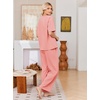 Ekouaer Womens Pajama Sets Cotton Short Sleeve Sleepwear Long Pants Lounge Set Soft Pjs with Pockets S-XXL(Orange Pink)