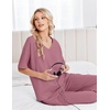 Ekouaer Womens Pajama Sets Cotton Short Sleeve Sleepwear Long Pants Lounge Set Soft Pjs with Pockets S-XXL(Purple Red)
