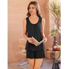 Ekouaer Womens Pajama Sets Viscose from Bamboo Sleeveless Lounge Sets Soft Tank Top and Shorts 2 Piece Pj Sets with Pockets(Black)
