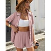 Ekouaer Women’s Ribbed Button Down Pajamas Sets 2 Piece Short Sleeve Shorts Pjs Knit Lounge Sets(Blush Pink)