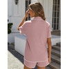Ekouaer Women’s Ribbed Button Down Pajamas Sets 2 Piece Short Sleeve Shorts Pjs Knit Lounge Sets(Blush Pink)