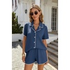Ekouaer Women’s Ribbed Button Down Pajamas Sets 2 Piece Short Sleeve Shorts Pjs Knit Lounge Sets(Deep Blue)