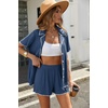 Ekouaer Women’s Ribbed Button Down Pajamas Sets 2 Piece Short Sleeve Shorts Pjs Knit Lounge Sets(Deep Blue)