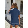 Ekouaer Women’s Ribbed Button Down Pajamas Sets 2 Piece Short Sleeve Shorts Pjs Knit Lounge Sets(Deep Blue)