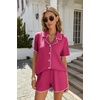 Ekouaer Women’s Ribbed Button Down Pajamas Sets 2 Piece Short Sleeve Shorts Pjs Knit Lounge Sets(Hot Pink)