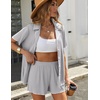 Ekouaer Women’s Ribbed Button Down Pajamas Sets 2 Piece Short Sleeve Shorts Pjs Knit Lounge Sets(Light Grey)