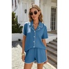 Ekouaer Women’s Ribbed Button Down Pajamas Sets 2 Piece Short Sleeve Shorts Pjs Knit Lounge Sets(Ocean Blue)