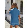 Ekouaer Women’s Ribbed Button Down Pajamas Sets 2 Piece Short Sleeve Shorts Pjs Knit Lounge Sets(Ocean Blue)