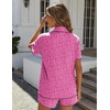 Ekouaer Women’s Ribbed Button Down Pajamas Sets 2 Piece Short Sleeve Shorts Pjs Knit Lounge Sets(Rose Leopard)