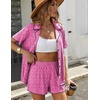 Ekouaer Women’s Ribbed Button Down Pajamas Sets 2 Piece Short Sleeve Shorts Pjs Knit Lounge Sets(Rose Leopard)