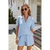 Ekouaer Women’s Ribbed Button Down Pajamas Sets 2 Piece Short Sleeve Shorts Pjs Knit Lounge Sets(Sky Blue)