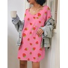 Ekouaer Womens Tshirt Nightgown Cotton V Neck Sleepshirts Comfy Casual Nightshirt for Women(Pink Strawberry)