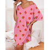 Ekouaer Womens Tshirt Nightgown Cotton V Neck Sleepshirts Comfy Casual Nightshirt for Women(Pink Strawberry)