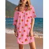 Ekouaer Womens Tshirt Nightgown Cotton V Neck Sleepshirts Comfy Casual Nightshirt for Women(Pink Strawberry)