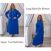 Ekouaer Zipper Robes for Women Long Knit Bathrobes Lightweight Full Length Housecoat with Pockets Nightgown S-3XL(Snorkel Blue)