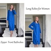 Ekouaer Zipper Robes for Women Long Knit Bathrobes Lightweight Full Length Housecoat with Pockets Nightgown S-3XL(Snorkel Blue)