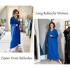 Ekouaer Zipper Robes for Women Long Knit Bathrobes Lightweight Full Length Housecoat with Pockets Nightgown S-3XL(Snorkel Blue)