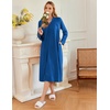 Ekouaer Zipper Robes for Women Long Knit Bathrobes Lightweight Full Length Housecoat with Pockets Nightgown S-3XL(Snorkel Blue)