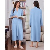 Ekouaer Zipper Robes for Women Long Sleeve Lightweight House Coats with Pockets Zip Up Bathrobe Loungewear S-3XL(Light Blue)