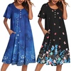 Ekouaer 2 Pack House Dresses for Women with Pockets Short Sleeve Moomoo Nightgown Plus Size Mumu Dress Floral Lounge Dress(Butterfly Black/Ethnic Print Blue)