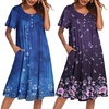 Ekouaer 2 Pack House Dresses for Women with Pockets Short Sleeve Moomoo Nightgown Plus Size Mumu Dress Floral Lounge Dress(Floral Purple/Ethnic Print Blue)