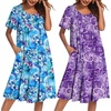 Ekouaer 2 Pack House Dresses for Women with Pockets Short Sleeve Moomoo Nightgown Plus Size Mumu Dress Floral Lounge Dress(Print Blue/Print Purple)