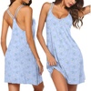 Ekouaer Cotton Nightgowns for Women Sleeveless Racerback Night Gown Spaghetti Strap Sleep Dress Chemise Sleepwear(Blue Floral)