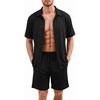 Ekouaer Men’s Hawaiian Shirt and Shorts Sets 2 Piece Beach Outfits Button Down Summer Pajamas Set Vacation Lounge Sets XS-XXL(Black)