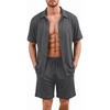 Ekouaer Men’s Hawaiian Shirt and Shorts Sets 2 Piece Beach Outfits Button Down Summer Pajamas Set Vacation Lounge Sets XS-XXL(Dark Grey)