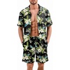 Ekouaer Men’s Hawaiian Shirt and Shorts Sets 2 Piece Beach Outfits Button Down Summer Pajamas Set Vacation Lounge Sets XS-XXL(Hawaiian Flower Green & Blue Leaves)