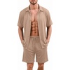Ekouaer Men’s Hawaiian Shirt and Shorts Sets 2 Piece Beach Outfits Button Down Summer Pajamas Set Vacation Lounge Sets XS-XXL(Khaki)