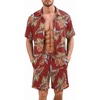 Ekouaer Men’s Hawaiian Shirt and Shorts Sets 2 Piece Beach Outfits Button Down Summer Pajamas Set Vacation Lounge Sets XS-XXL(Red Hawaiian Leaves)