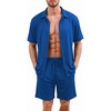 Ekouaer Men’s Hawaiian Shirt and Shorts Sets 2 Piece Beach Outfits Button Down Summer Pajamas Set Vacation Lounge Sets XS-XXL(Royal Blue)