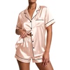 Ekouaer Pajamas for Women Set Silk Satin Pjs Button Down Sleepwear Summer Loungewear Top and Shorts Lounge Set S-XXL(Beige)