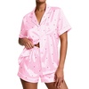 Ekouaer Pajamas for Women Set Silk Satin Pjs Button Down Sleepwear Summer Loungewear Top and Shorts Lounge Set S-XXL(Love Stripe)