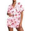 Ekouaer Pajamas for Women Set Silk Satin Pjs Button Down Sleepwear Summer Loungewear Top and Shorts Lounge Set S-XXL(Red Bow)