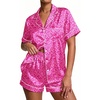 Ekouaer Pajamas for Women Set Silk Satin Pjs Button Down Sleepwear Summer Loungewear Top and Shorts Lounge Set S-XXL(Rose Leopard)
