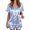 Ekouaer Satin Pajamas for Women Silk Pjs Short Set 2 Piece Button Up Lounge Sets Short Sleeve Sleepwear S-XXL(Blue Cherry)