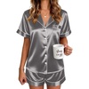 Ekouaer Satin Pajamas for Women Silk Pjs Short Set 2 Piece Button Up Lounge Sets Short Sleeve Sleepwear S-XXL(Dark Grey)