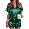 Ekouaer Satin Pajamas for Women Silk Pjs Short Set 2 Piece Button Up Lounge Sets Short Sleeve Sleepwear S-XXL(Green)
